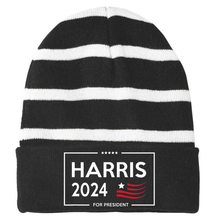 Kamala Harris 2024 For President Campaign Striped Beanie with Solid Band