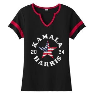 Kamala Harris 2024 President American Flag Vote Kamala Ladies Halftime Notch Neck Tee