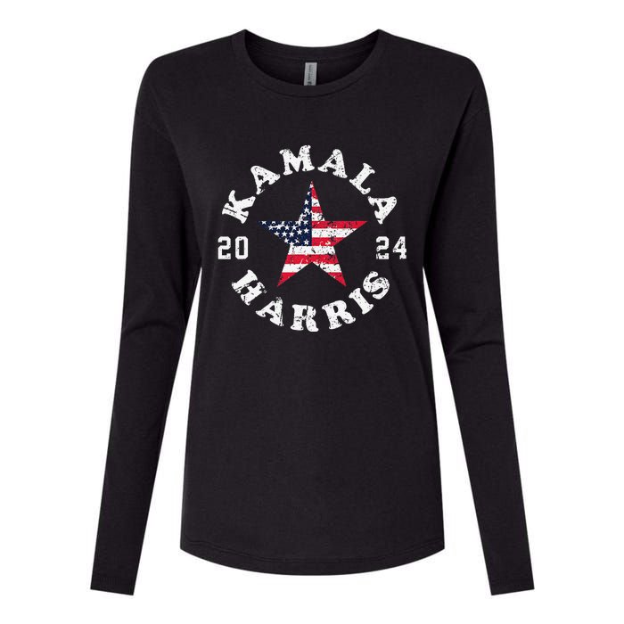 Kamala Harris 2024 President American Flag Vote Kamala Womens Cotton Relaxed Long Sleeve T-Shirt