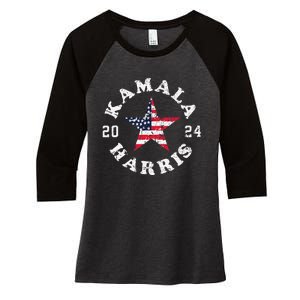 Kamala Harris 2024 President American Flag Vote Kamala Women's Tri-Blend 3/4-Sleeve Raglan Shirt