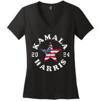 Kamala Harris 2024 President American Flag Vote Kamala Women's V-Neck T-Shirt