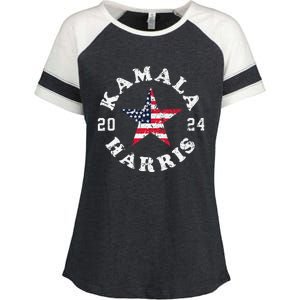 Kamala Harris 2024 President American Flag Vote Kamala Enza Ladies Jersey Colorblock Tee