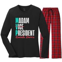 Kamala Harris 2024 Madam President Mvp 24 Democrat Women's Long Sleeve Flannel Pajama Set 