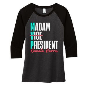 Kamala Harris 2024 Madam President Mvp 24 Democrat Women's Tri-Blend 3/4-Sleeve Raglan Shirt