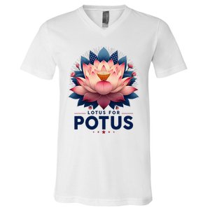 Kamala Harris 2024 Lotus For Potus Trending President V-Neck T-Shirt