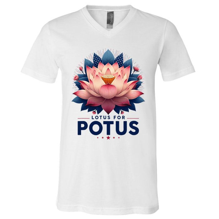 Kamala Harris 2024 Lotus For Potus Trending President V-Neck T-Shirt