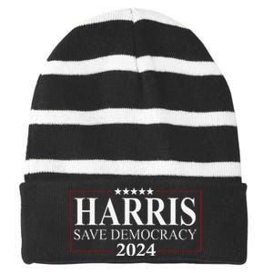 Kamala Harris 2024 Save Our Democracy Vote For President Striped Beanie with Solid Band