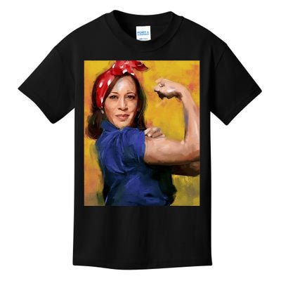 Kamala Harris 2024 Rosie The Riveter Childless Cat Lady Vote Kids T-Shirt