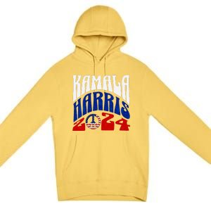 Kamala Harris 2024 Vote Peace Retro Groovy President Women V Neck Premium Pullover Hoodie