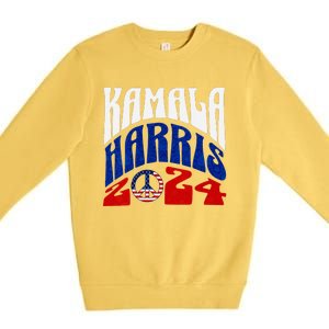 Kamala Harris 2024 Vote Peace Retro Groovy President Women V Neck Premium Crewneck Sweatshirt