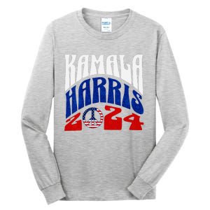 Kamala Harris 2024 Vote Peace Retro Groovy President Women V Neck Tall Long Sleeve T-Shirt