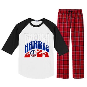 Kamala Harris 2024 Vote Peace Retro Groovy President Women V Neck Raglan Sleeve Pajama Set