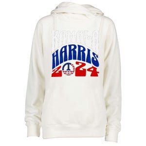 Kamala Harris 2024 Vote Peace Retro Groovy President Women V Neck Womens Funnel Neck Pullover Hood