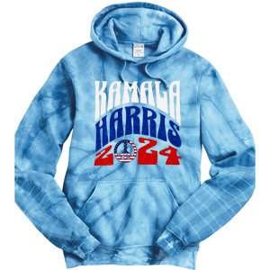 Kamala Harris 2024 Vote Peace Retro Groovy President Women V Neck Tie Dye Hoodie