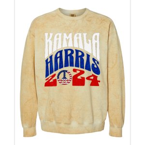 Kamala Harris 2024 Vote Peace Retro Groovy President Women V Neck Colorblast Crewneck Sweatshirt