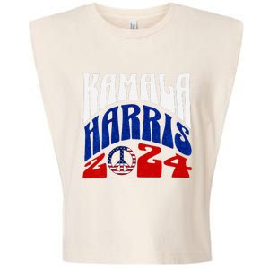 Kamala Harris 2024 Vote Peace Retro Groovy President Women V Neck Garment-Dyed Women's Muscle Tee