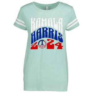 Kamala Harris 2024 Vote Peace Retro Groovy President Women V Neck Enza Ladies Jersey Football T-Shirt