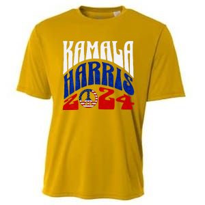 Kamala Harris 2024 Vote Peace Retro Groovy President Women V Neck Cooling Performance Crew T-Shirt