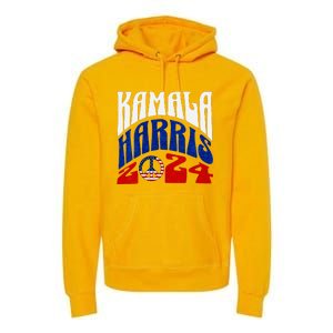 Kamala Harris 2024 Vote Peace Retro Groovy President Women V Neck Premium Hoodie