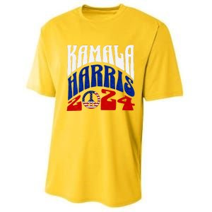 Kamala Harris 2024 Vote Peace Retro Groovy President Women V Neck Performance Sprint T-Shirt