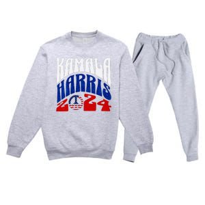 Kamala Harris 2024 Vote Peace Retro Groovy President Women V Neck Premium Crewneck Sweatsuit Set