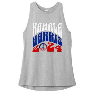 Kamala Harris 2024 Vote Peace Retro Groovy President Women V Neck Ladies PosiCharge Tri-Blend Wicking Tank