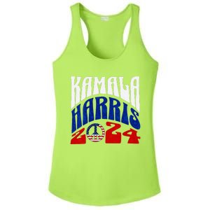 Kamala Harris 2024 Vote Peace Retro Groovy President Women V Neck Ladies PosiCharge Competitor Racerback Tank