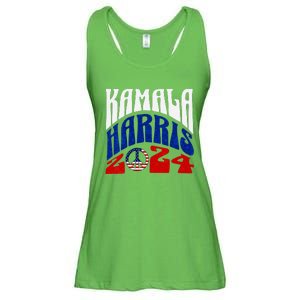 Kamala Harris 2024 Vote Peace Retro Groovy President Women V Neck Ladies Essential Flowy Tank