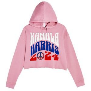 Kamala Harris 2024 Vote Peace Retro Groovy President Women V Neck Crop Fleece Hoodie