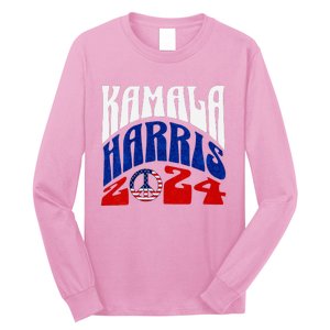 Kamala Harris 2024 Vote Peace Retro Groovy President Women V Neck Long Sleeve Shirt