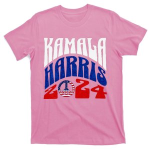 Kamala Harris 2024 Vote Peace Retro Groovy President Women V Neck T-Shirt