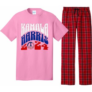 Kamala Harris 2024 Vote Peace Retro Groovy President Women V Neck Pajama Set