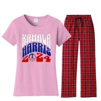 Kamala Harris 2024 Vote Peace Retro Groovy President Women V Neck Women's Flannel Pajama Set