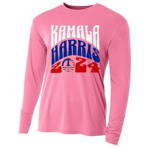 Kamala Harris 2024 Vote Peace Retro Groovy President Women V Neck Cooling Performance Long Sleeve Crew