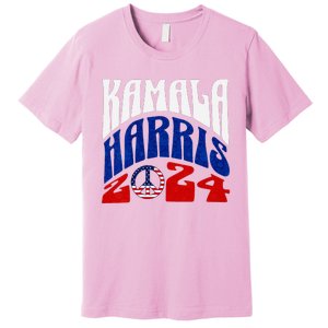 Kamala Harris 2024 Vote Peace Retro Groovy President Women V Neck Premium T-Shirt