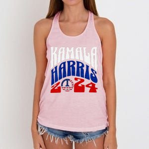 Kamala Harris 2024 Vote Peace Retro Groovy President Women V Neck Women's Knotted Racerback Tank