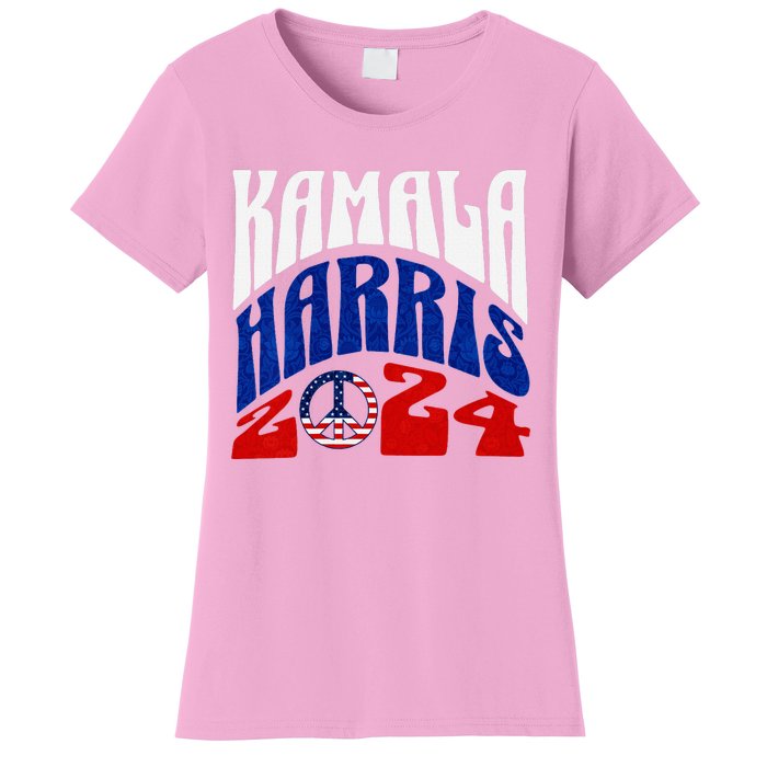 Kamala Harris 2024 Vote Peace Retro Groovy President Women V Neck Women's T-Shirt