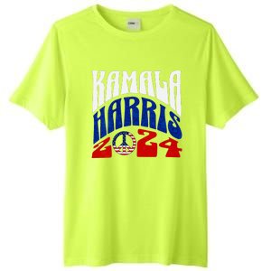 Kamala Harris 2024 Vote Peace Retro Groovy President Women V Neck Tall Fusion ChromaSoft Performance T-Shirt