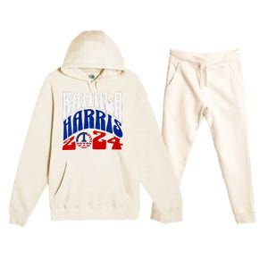 Kamala Harris 2024 Vote Peace Retro Groovy President Women V Neck Premium Hooded Sweatsuit Set