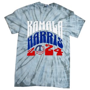 Kamala Harris 2024 Vote Peace Retro Groovy President Women V Neck Tie-Dye T-Shirt