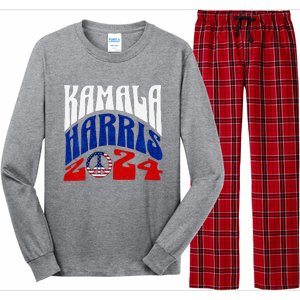 Kamala Harris 2024 Vote Peace Retro Groovy President Women V Neck Long Sleeve Pajama Set