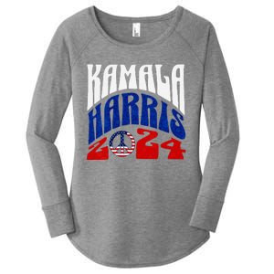 Kamala Harris 2024 Vote Peace Retro Groovy President Women V Neck Women's Perfect Tri Tunic Long Sleeve Shirt