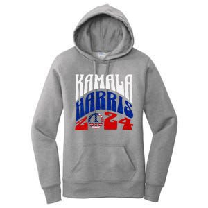 Kamala Harris 2024 Vote Peace Retro Groovy President Women V Neck Women's Pullover Hoodie