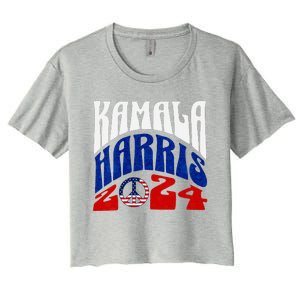 Kamala Harris 2024 Vote Peace Retro Groovy President Women V Neck Women's Crop Top Tee