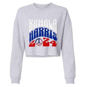 Kamala Harris 2024 Vote Peace Retro Groovy President Women V Neck Cropped Pullover Crew