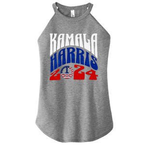 Kamala Harris 2024 Vote Peace Retro Groovy President Women V Neck Women's Perfect Tri Rocker Tank