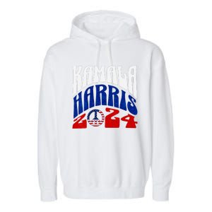 Kamala Harris 2024 Vote Peace Retro Groovy President Women V Neck Garment-Dyed Fleece Hoodie