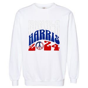 Kamala Harris 2024 Vote Peace Retro Groovy President Women V Neck Garment-Dyed Sweatshirt