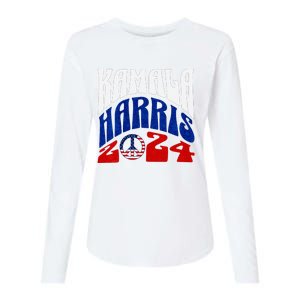 Kamala Harris 2024 Vote Peace Retro Groovy President Women V Neck Womens Cotton Relaxed Long Sleeve T-Shirt