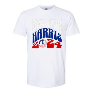 Kamala Harris 2024 Vote Peace Retro Groovy President Women V Neck Softstyle CVC T-Shirt